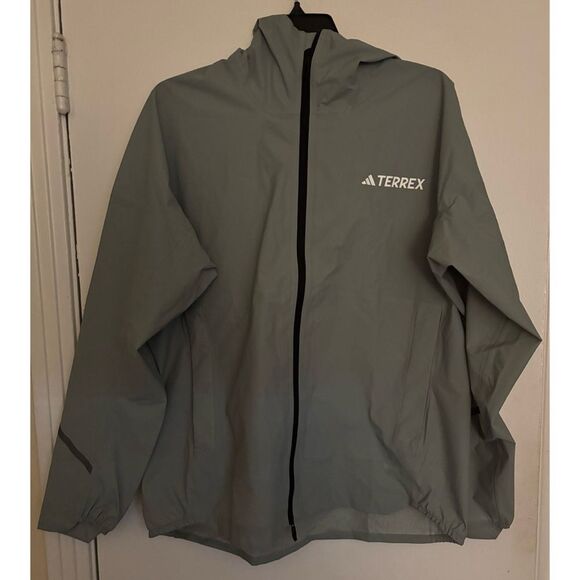 ADIDAS TERREX XPERIOR 2.5L LIGHT RAIN.RDY RAIN JACKET SILVER GREEN Size XL - Picture 9 of 10